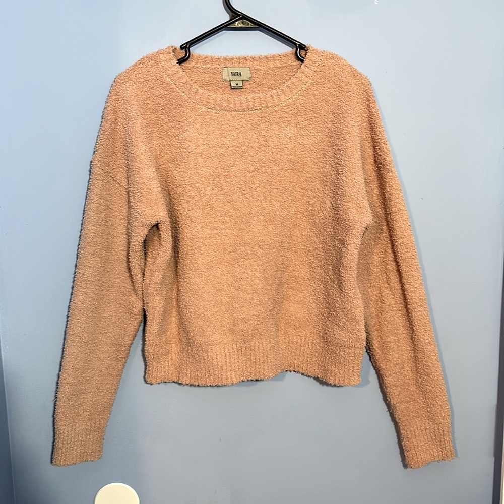 Yaira blush colored fuzzy sweater. Size M
